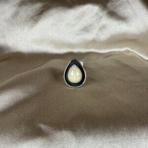 Handmade Silver Ring with White Opal Teardrop Natural Gemstone Jewelry Size 9.5